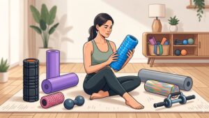 Современная иллюстрация различных видов массажных роллов для выбора подходящего аксессуара для домашнего массажа